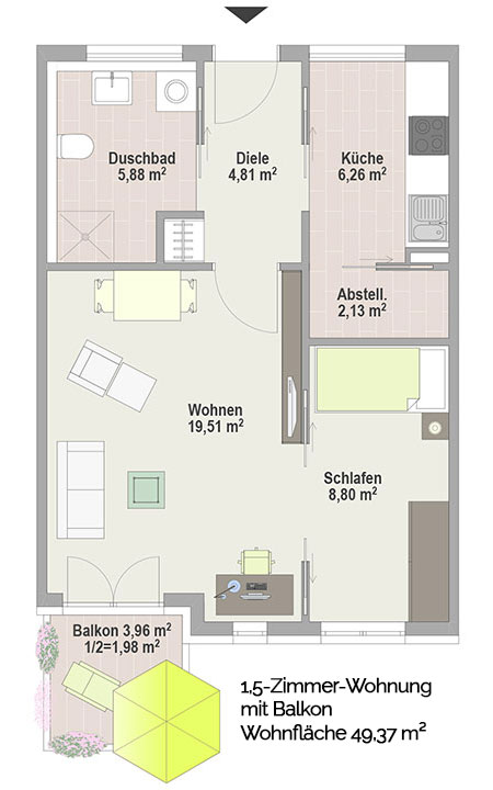 1,5 Zimmer Wohnung